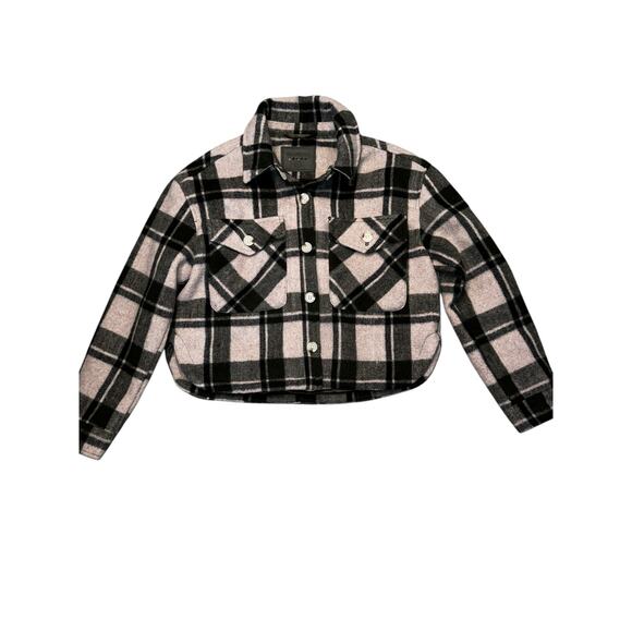 Blank NYC Green plaid fall boxy crop Shacket button up women's size small - Picture 5 of 8